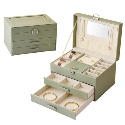 DFJOENVLDKHFE Mehrschichtige Schmuckschatulle, Organizer mit großer Kapazität for Damen und Herren, mit Ohrringhalter, Ringfächern, Schmuckaufbewahrung for Halsketten und Zubehör(Green) von DFJOENVLDKHFE