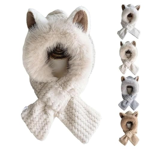 DFJOENVLDKHFE Süße 2-in-1-Mütze und Schal, integriertes Gehörschutz-Set mit winddichtem Mützen- und Schal-Set, warme Ohrenschutz-Sets for Damen im Winter(Begie) von DFJOENVLDKHFE