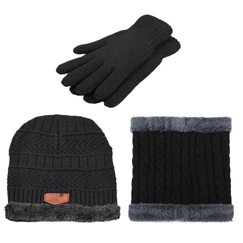 DFJOENVLDKHFE Winter-Set for Damen, Mütze, Schal und Handschuhe, gestrickt, bequem, warm, Accessoires for Damen im Stil for kaltes Wetter(Black_2 Set) von DFJOENVLDKHFE