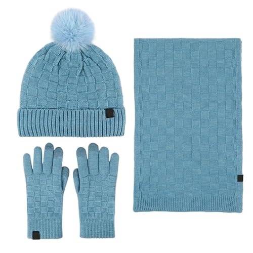 DFJOENVLDKHFE Winter-Set for Damen, Mütze, Schal und Handschuhe, gestrickt, bequem, warm, Accessoires for Damen im Stil for kaltes Wetter(Starlight Blue) von DFJOENVLDKHFE