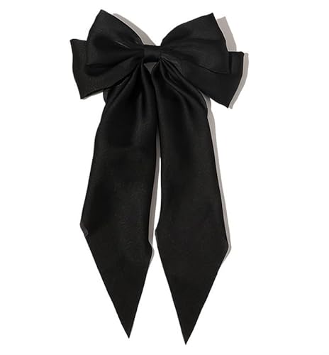 Einfache, einfarbige Satin-Clip-Pferdeschwanz-Schleife, Haarspange for Mädchen, Haarschmuck, elegante Damen-Bogenschleife (Color : Black) von DFJOENVLDKHFE