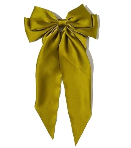 Einfache, einfarbige Satin-Clip-Pferdeschwanz-Schleife, Haarspange for Mädchen, Haarschmuck, elegante Damen-Bogenschleife (Color : Green yellow) von DFJOENVLDKHFE