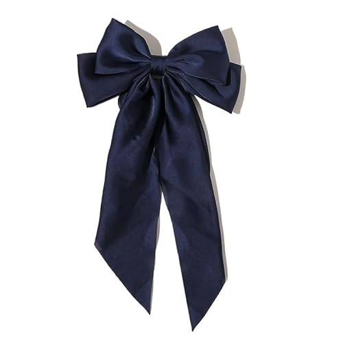 Einfache, einfarbige Satin-Clip-Pferdeschwanz-Schleife, Haarspange for Mädchen, Haarschmuck, elegante Damen-Bogenschleife (Color : Navy) von DFJOENVLDKHFE