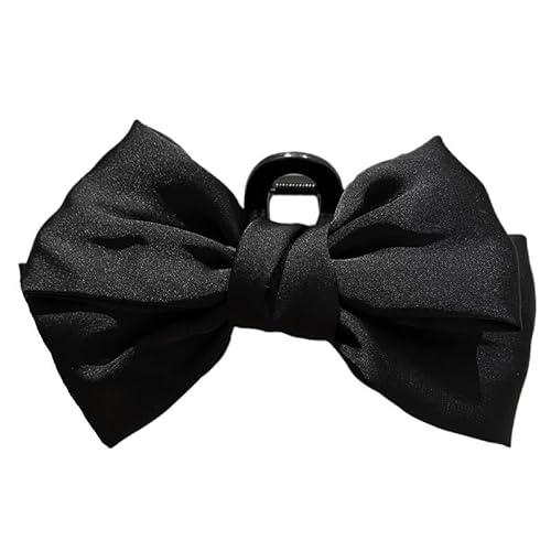 Koreanische Große Doppel Seite Solide Satin Chiffon Kunststoff Haar Bögen Krabben Clips Klaue for Frauen Mädchen Schwarz Bowknote Zubehör sommer (Color : Black) von DFJOENVLDKHFE