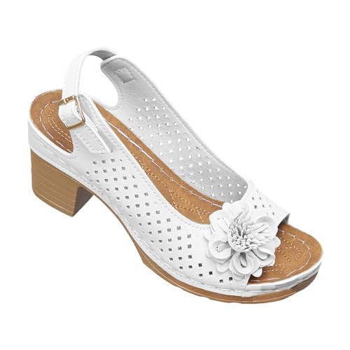 DFSDJEUW Damen Sandalen Sommer mit Absatz Sandalette Elegant Bequem Atmungsaktive Mesh Freizeitsandale SchöNe Freizeit BlüMchenmuster Klassische High Heels Offene Toe Sandals von DFSDJEUW