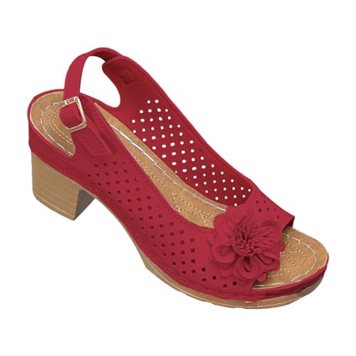 DFSDJEUW Damen Sandalen Sommer mit Absatz Sandalette Elegant Bequem Atmungsaktive Mesh Freizeitsandale SchöNe Freizeit BlüMchenmuster Klassische High Heels Offene Toe Sandals von DFSDJEUW