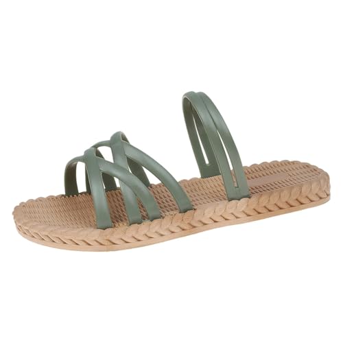 DFSDJEUW Hausschuhe Damen Leicht Sandalen Freizeit Bequem Cross Strap Offene Toe Sandals Atmungsaktive Weichen profilierter Sohle Strandschuhe Langlebiger Gummisohle Flache Slide (Green, 38) von DFSDJEUW