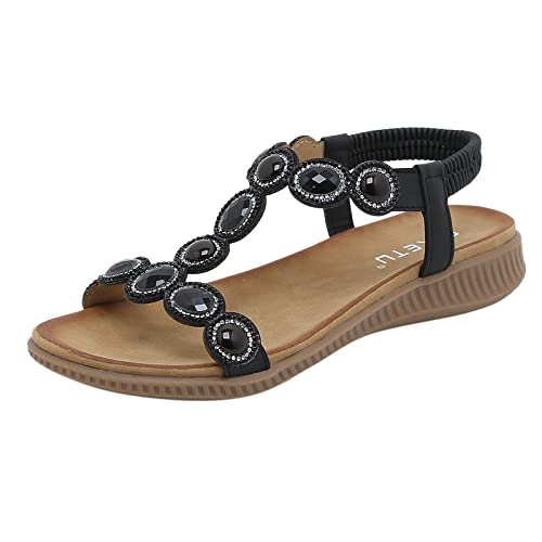 DFSDJEUW Mode Frühjahr und Damen Sandalen flacher Absatz runde Zehen leicht atmungsaktiv große Größe Schuhe Damen Stiefeletten Blau (Watermelon Red, 35) von DFSDJEUW