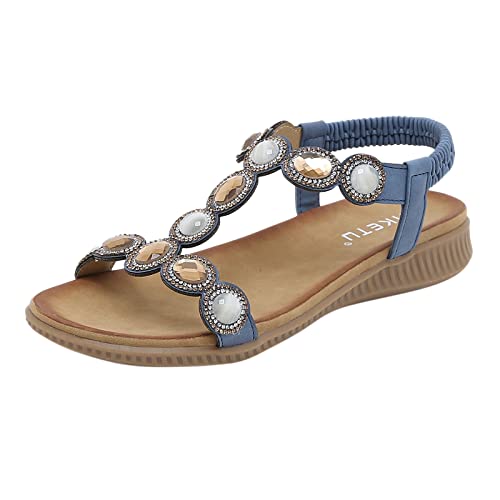 DFSDJEUW Mode Frühjahr und Damen Sandalen flacher Absatz runde Zehen leicht atmungsaktiv große Größe Schuhe Damen Stiefeletten Blau (Watermelon Red, 40) von DFSDJEUW