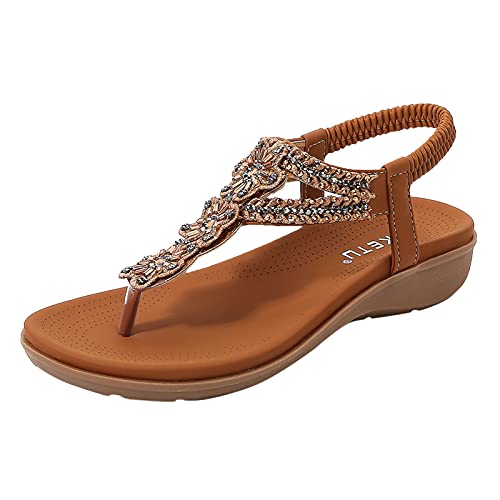 DFSDJEUW Mode Frühjahr und Damen Sandalen flacher Absatz runde Zehen leicht atmungsaktiv große Größe Schuhe Damen Stiefeletten Blau (Yellow, 43) von DFSDJEUW