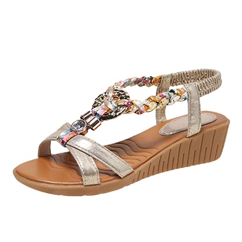 DFSDJEUW Mode Frühjahr und Damen Sandalen flacher Absatz runde Zehen leicht atmungsaktiv große Größe Schuhe Damen Stiefeletten Blau (Yellow, 43) von DFSDJEUW