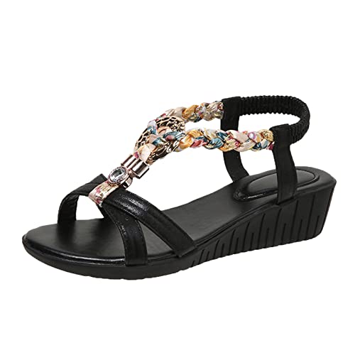 DFSDJEUW Mode Frühjahr und Damen Sandalen flacher Absatz runde Zehen leicht atmungsaktiv große Größe Schuhe Damen Stiefeletten Blau (Yellow, 43) von DFSDJEUW