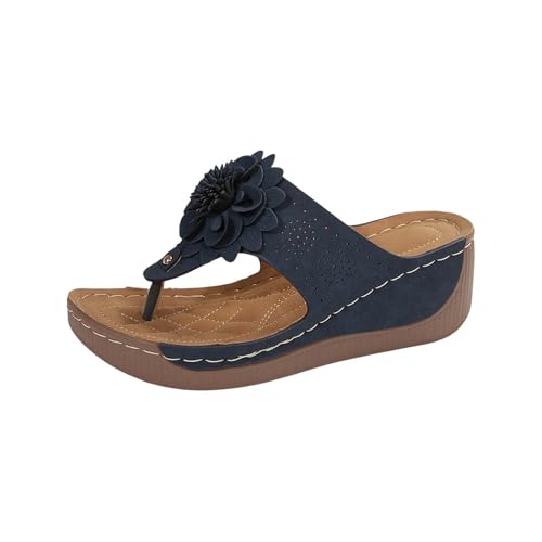 DFSDJEUW Trekking- & Wanderschuhe Für Damen Orthopädische Schuhe Damen Flip Flops Sandalen Klassische Ergonomische BlüMchenmuster Breite Füße Keilsandalen Atmungsaktive Offene Toe Slide von DFSDJEUW