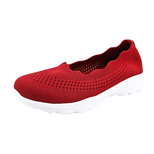 DFSDJEUW Turnschuhe Women Mesh atmungsaktiv bequemer Leichter Slip auf Flacher Mund Blockabsatz Schuhe Damen (Red, 42) Sneaker Damen Plateau Laufschuhe Sneakers von DFSDJEUW