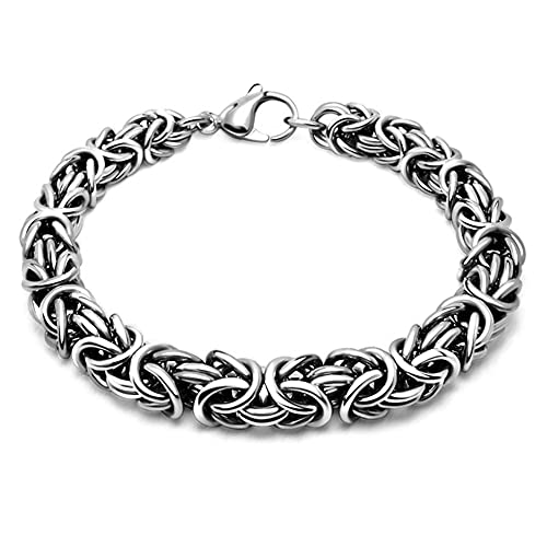 DFWY Herren Edelstahl Byzantinischen Link Kette Armband, Handgemachte Schwere König Kette Vintage Chunky Webband, Mode Charm Punk Rock Gothic Stil Schmuck (Color : Round, Size : 21CM) von DFWY