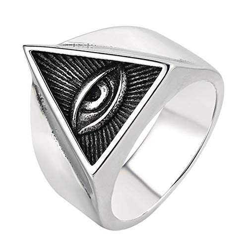 DFWY Herren Edelstahl Dreieck Auge Der Vorsehung Freimaurer Ring, Illuminati Symbole Punk Biker Freimaurer Ringe, Vintage Religiöse Klassische Siegelringe Schmuck (Size : 08) von DFWY