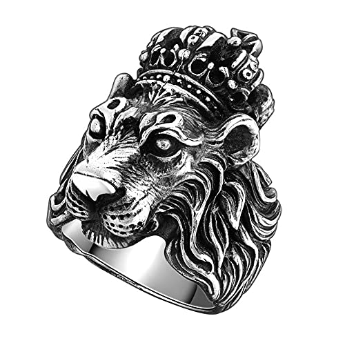 DFWY Herren Edelstahl König Krone Löwen Ring, Nordic Vintage Gothic Stil Tier Ring, Frauen Handgemachte Mode Punk Hip Hop Pagan Amulett Schmuck Geschenk (Size : 10) von DFWY