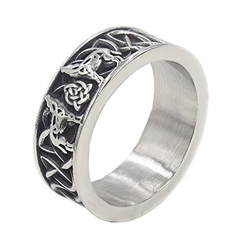 TQWSVUM Herren Edelstahl Wikinger Wolf Celtic Triquetra Symbol Ring, Nordische Mythologie Odin Fenrir Tier Amulett Ring, Handgefertigter vintage Polierter Gothic Stil Schmuck Style(10) von DFWY