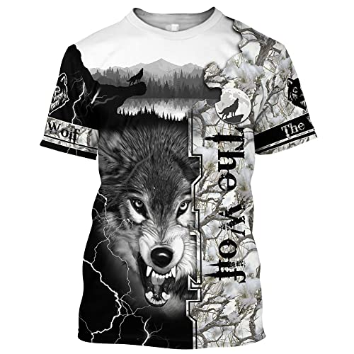 DFWY Herren Viking Odin Celtic Wolf Tattoos T-Shirt,Norse Myth Fenrir 3D Print Totem Kurzarm-Pullover-T-Shirt,Sommer Vintage Harajuku Punk Lässige Tops Mit Rundhalsausschnitt von DFWY