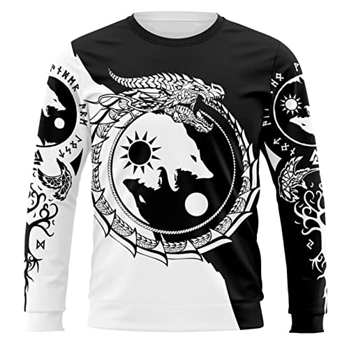 DFWY Herren Viking Yin Yang Wolf Kurzarm-Kapuzenpulli Mit Reißverschluss,Norse Myth Printed Tattoo Graphic Freizeitjacke Pullover,Sommermode Hip Hop Vintage Sport Streetwear von DFWY