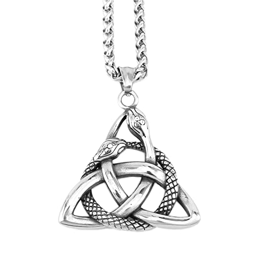 DFWY Herren Wikinger Keltischer Knoten Schlange Anhänger Halsketten – Nordischer Ouroboros Triquetra Knoten Edelstahl Amulett – Vintage Mode Hip Hop Punk Charm Tier Irischer Schmuck von DFWY
