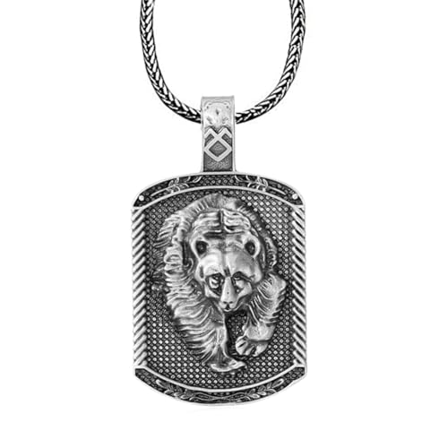 DFWY Herren Wikinger Rune Bärenkopf Halskette, Nordischer Mythos Keltischer Bär Zinn Amulett Anhänger, Handgefertigte Mittelalterliche Hip Hop Religiöse Schutz Schmuck Accessoire von DFWY
