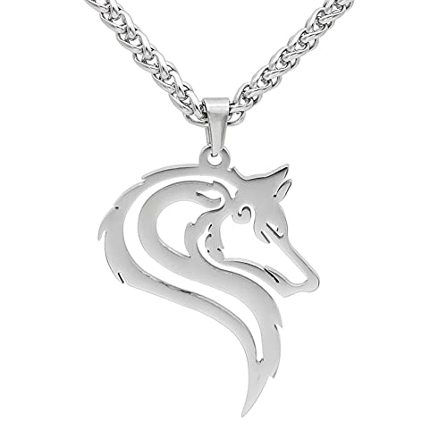 DFWY Männer Edelstahl Odins Wolf Kopf Anhänger Halskette, Nordischer Wikinger Keltischer Wolf Fenrir Tier Amulett, Mode Vintage Aushöhlen Schlüsselbein Kette Schmuck Geburtstagsgeschenk (Size : 60CM) von DFWY