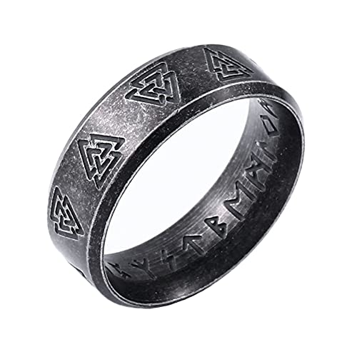DFWY Viking Edelstahl Odin Symbol Valknut Ring, Nordischer Runenkreis Amulett Ring Für Männer, Handgefertigte Polierte Punk Vintage Keltische Heidnische Aussage Schmuck Größe 7-13 (Size : 11) von DFWY