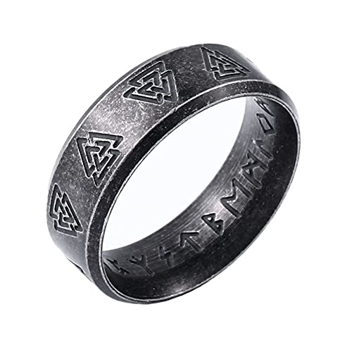 DFWY Viking Edelstahl Odin Symbol Valknut Ring, Nordischer Runenkreis Amulett Ring Für Männer, Handgefertigte Polierte Punk Vintage Keltische Heidnische Aussage Schmuck Größe 7-13 (Size : 12) von DFWY