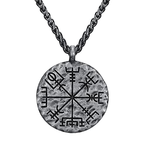 DFWY Wikinger Kompass Helm Der Ehrfurcht Anhänger Halskette Für Herren, Nordisches Vegvisir Skandinavisches Amulett, Metall Mode Vintage Keltischen Heidnischen Schmuck Wikinger Geschenk von DFWY