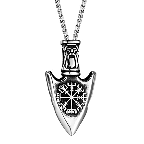 DFWY Wikinger Speer Kopf Halskette, Nordischer Kompass Rune Speer Anhänger Halsketten, Männer Frauen Edelstahl Pfeilspitze Odin Symbol Valknut Amulett Schmuck von DFWY