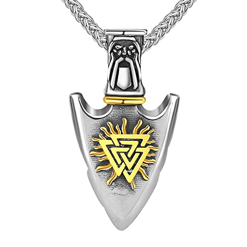 TQWSVUM Wikinger Vegvisir Speer Halskette Für Männer -Norse Odin Schwert Speerkopf Anhänger Edelstahlkette -Handgemachte Valknut Symbol Amulett Modeschmuck(Gold) von DFWY
