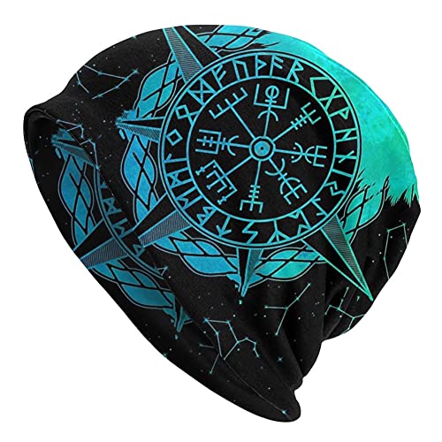 Männer Frauen Viking Runes Compass Tattoo Pirate Caps-Nordic Vegvisir Bedruckte Dehnbare Skullies Beanies Mützen -Outdoor Double Layer Slouchy Cap Headwraps (Color : Blue, Size : One Size) von DFWY