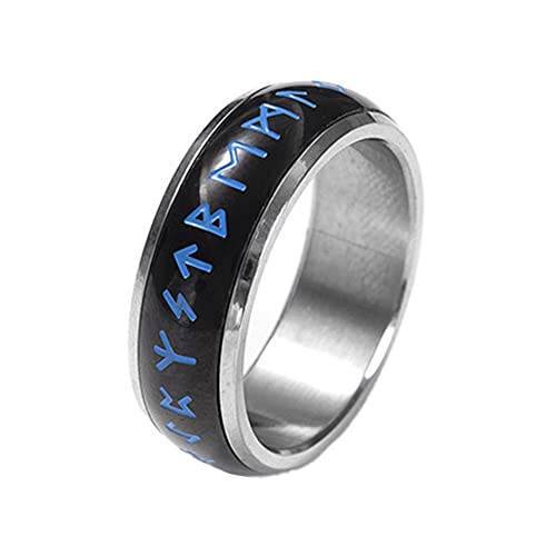 TQWSVUM Herren Wikinger Spinner Ring, Nordic Runic Edelstahl Drehbarer Bandring, Unisex Mode Mittelalter Gothic Pagan Amulett Schmuck Geburtstagsgeschenk(Blue,07) von DFWY