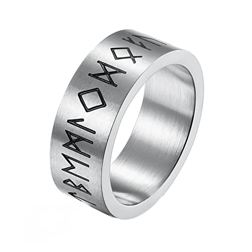 TQWSVUM Norse Viking Futhark Ring, Herren Damen Edelstahl Runenkreis Ring, Handgefertigter Mittelalterlicher Heidnischer Amulettring Skandinavischer Schmuck Größe 7-13(Silver,13) von DFWY