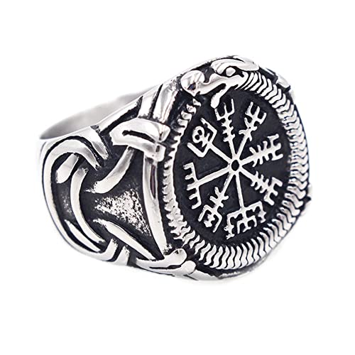 Viking Compass Ring, Herren Edelstahl Dragon Ouroboros Ring, Nordic Vegvisir Piratenring Handgefertigter Skandinavischer Tieramulettschmuck (Size : 13) von DFWY