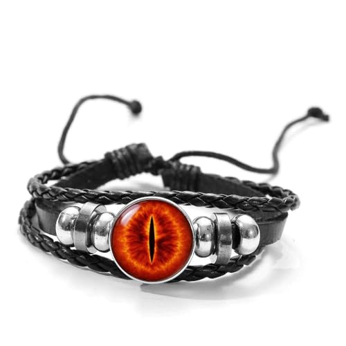 DGP Armband mit Auge von Sauron – Dark Fantasy für Damen und Herren | Schwarzes Armband mit mystischem Auge Feuer | Schmuck inspiriert von Herrn der Ringe, Regolabile, Leder Metall, Kein Edelstein von DGP