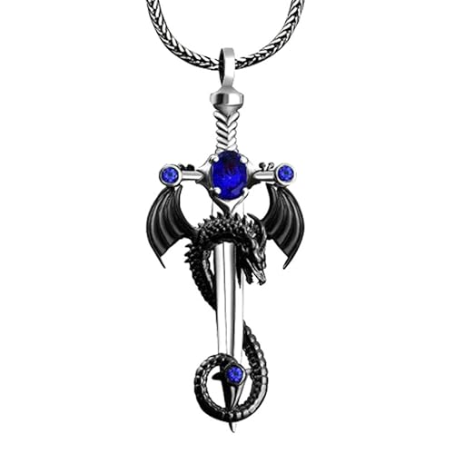 DGP Herren Halskette mit Anhänger Drache mit Schwert (Blau), Sterling Silber, Silber von DGP