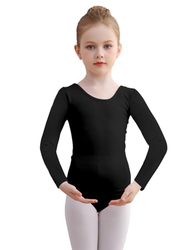 DGSHIRLDJO Ballettanzug Mädchen Ballett Trikot Baumwolle Langarm Ballett Body TanzBody Turnanzug Gymnastikanzug für Kinder Damen Größe 110-160 (schwarz, 130) von DGSHIRLDJO