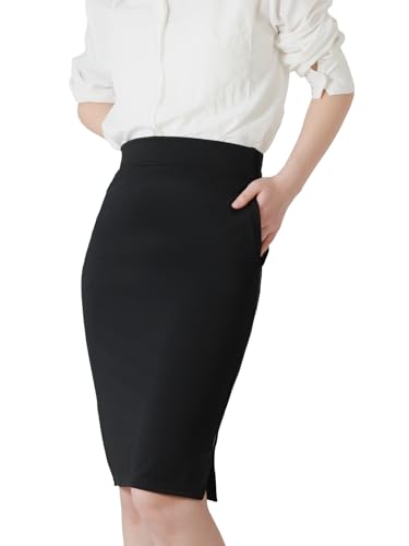 DGSHIRLDJO Bleistiftrock Damen Knielang Midirock mit Taschen Schlanker Stretch Midi Rock Business Lässiger Rock Bleistiftrock Schwarz S-XL（M,Schwarz） von DGSHIRLDJO