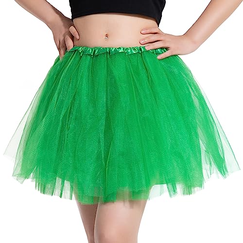 DGSHIRLDJO Tüllrock Damen Klassisch Elastisch 4 Lagig Petticoat Tüll Tüllrock Erwachsene Ballettrock Tüllrock Halloween Party Kostüm Tanzrock (grün) von DGSHIRLDJO