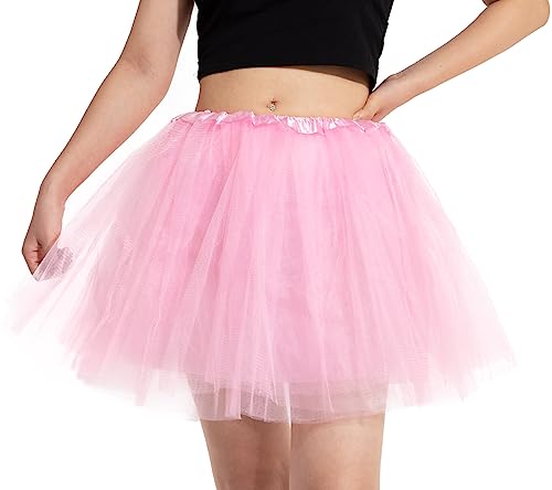 DGSHIRLDJO Tüllrock Damen Klassisch Elastisch 4-Lagig Petticoat Erwachsene Ballettrock Halloween Party Kostüm Tanzrock (Rosa) von DGSHIRLDJO