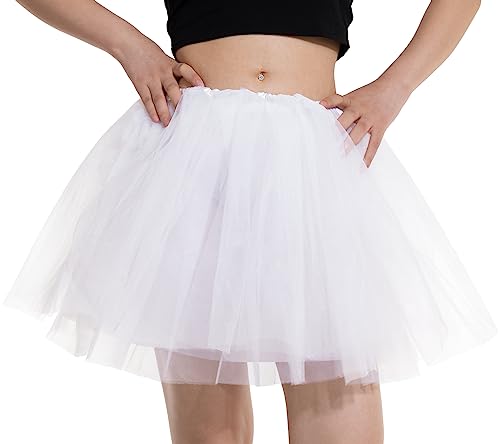 DGSHIRLDJO Tüllrock Damen Klassisch Elastisch 4 Lagig Petticoat Tüll Tüllrock Erwachsene Ballettrock Tüllrock Halloween Party Kostüm Tanzrock (weiß) von DGSHIRLDJO