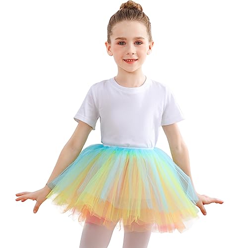 DGSHIRLDJO Tüllrock Kinder Mädchen Tutu Röcke, 5 Lagen Minirock Tüll Ballett Röcke Tanz Tutus für Mädchen Geburtstag Geschenke täglich tragen Halloween Kostüm 3-8 Jahre (Regenbogen) von DGSHIRLDJO