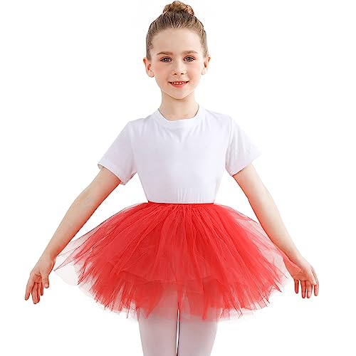 DGSHIRLDJO Tüllrock Kinder Mädchen Tutu Röcke, 5 Lagen Minirock Tüll Ballett Röcke Tanz Tutus für Mädchen Geburtstag Geschenke täglich tragen Halloween Kostüm 3-8 Jahre (Rot) von DGSHIRLDJO