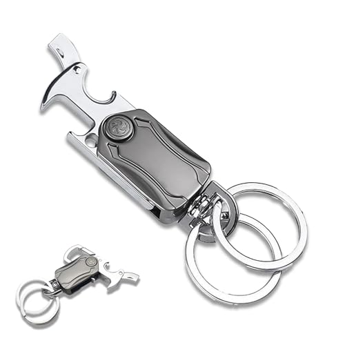 1 Stück Multifunktion Schlüsselanhänger: 5-in-1 Zinklegierung – Kartonschneider, Flaschenöffner, Handyhalter, Fidget Spinner, Tragbar (48g) – Befestigung an Tasche, Geldbörse & Gürtel (Silber Grau) von DGSLWH