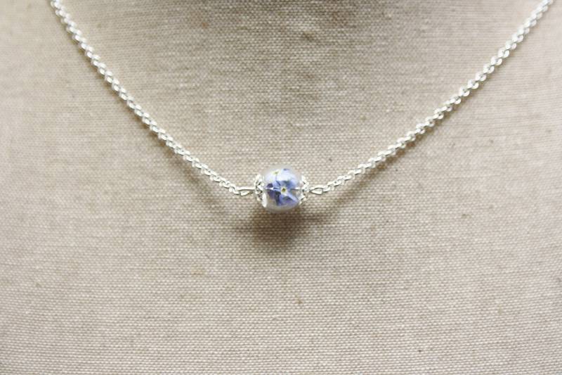 Halskette Silber 925 Mit Echten Blauen Vergissmeinnicht Brautschmuck Zur Hochzeit, Erinnerung Andenken Geschenk Frau Freundin Muttertag von DGSchmuckdesign
