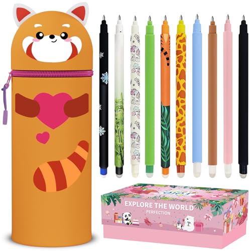 2-in-1 Weiche Silikontasche - Kawaii Federmäppchen, mäppchen - Cartoon Federmäppchen, Stand Up Federmäppchen, Tier Stifthalter, Stifte Mäppchen, Stifthalter Bleistifttasche Mädchen Junge (Kit 2) von DGTSYAL