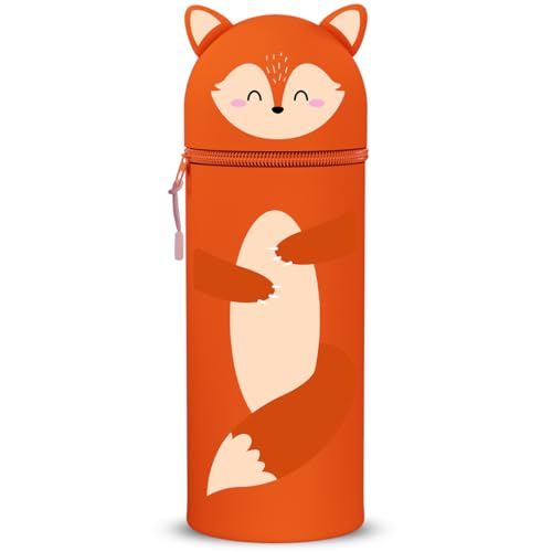 DGTSYAL 2-in-1 Weiche Federmäppchen - Kawaii Silikontasche Federmäppchen, mäppchen - Stand Up, Tier Stifthalter, Stifte Mäppchen, Stifthalter Bleistifttasche Mädchen Junge (Füchse) von DGTSYAL