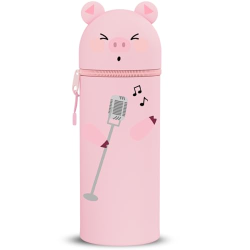 DGTSYAL 2-in-1 Weiche Federmäppchen - Kawaii Farm Silikontasche Federmäppchen, mäppchen - Stand Up, Tier Stifthalter, Stifte Mäppchen, Stifthalter Bleistifttasche Mädchen Junge (Schwein) von DGTSYAL